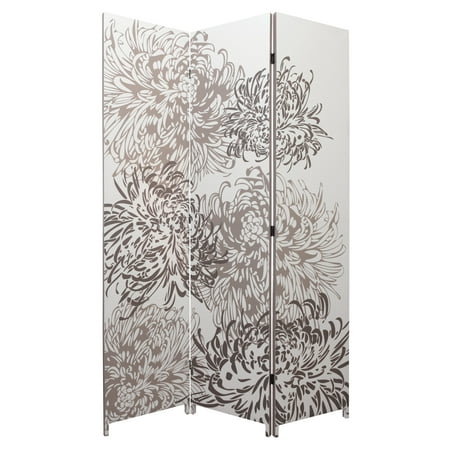 kieragrace Bota Triple Panel Room Divider - White, 47" by 71", Chrysanthemum, 3 Panels