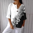thumbnail image 3 of Daiosportswear 3/4 Length Sleeve Blouses for Women V Neck Button Down Floral Graphic Tunic Tops Black-A XXL(XXL), 3 of 5