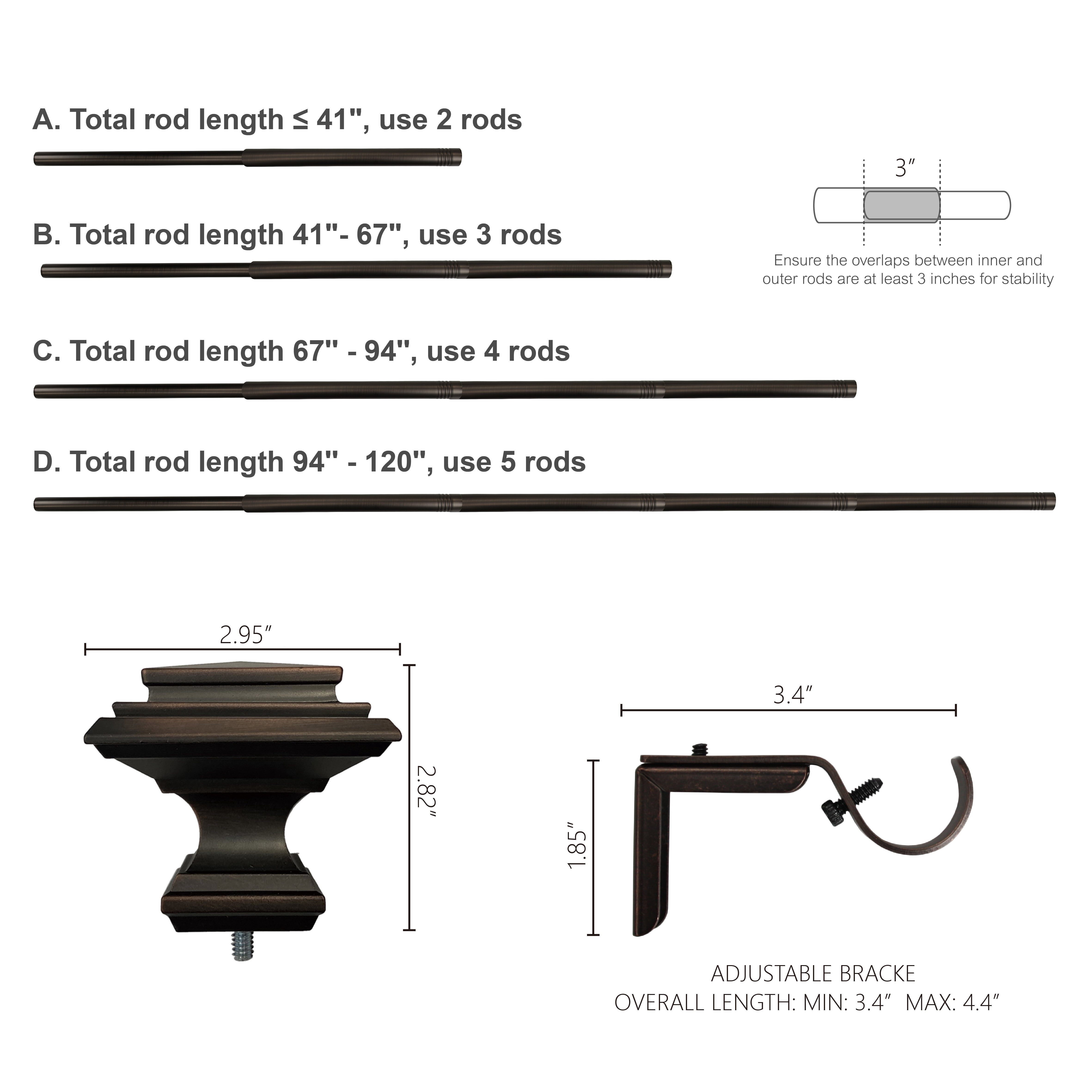 Better Homes & Gardens 1 in Oil-Rubbed Bronze Square Single Curtain Rod Set, 32-120 in