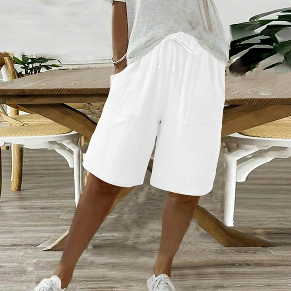 White Biker Shorts Women Shorts for Women Knee Length High Waisted Drawstring Casual Summer Pants 2025 Wide Leg