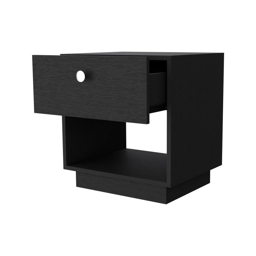 HomeRoots 518174 20 in. One Drawer Nightstand with Integrated Tech, Black