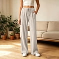 thumbnail image 4 of HomeDM Lounge Pants for Women Straight Leg Drawstring Casual Trousers Beige Athletic Work Pants with Pockets Size L, 4 of 6