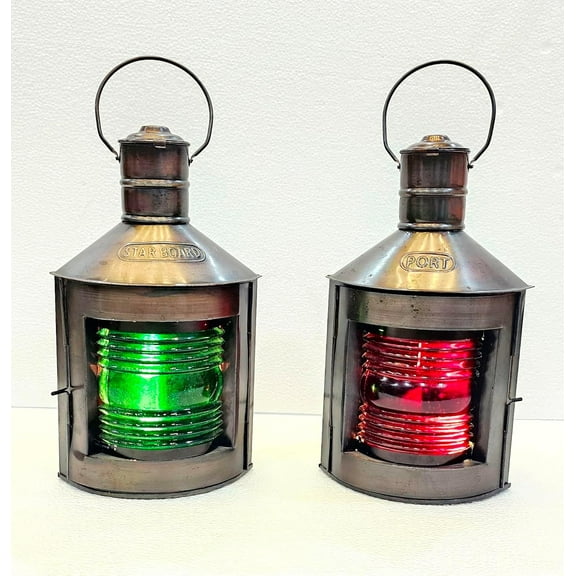 Nautical Solid Brass Port Electric Antique Brown Lantern Green/Red Color Set of 2 Home Decor