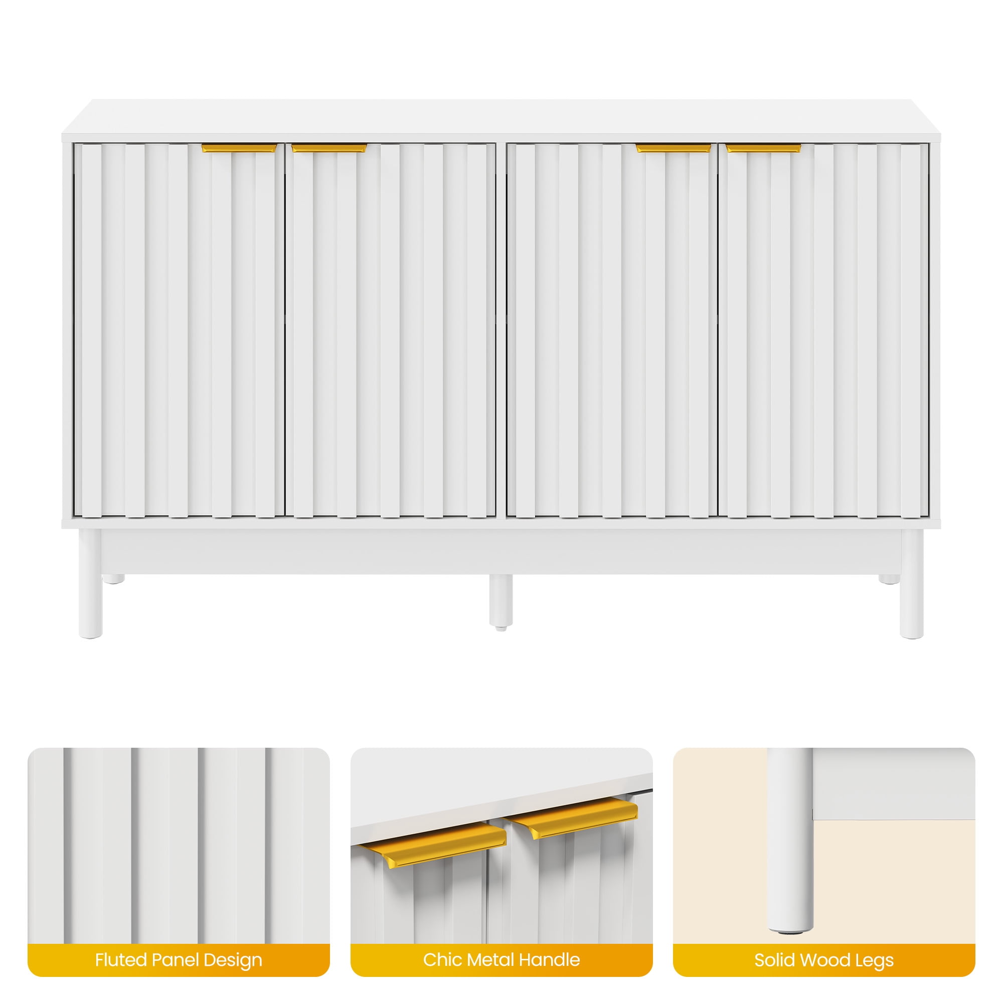 TrumanPick  55'' Buffet Cabinet with Fluted Door, Adjustable Shelves, and Edge Pull White