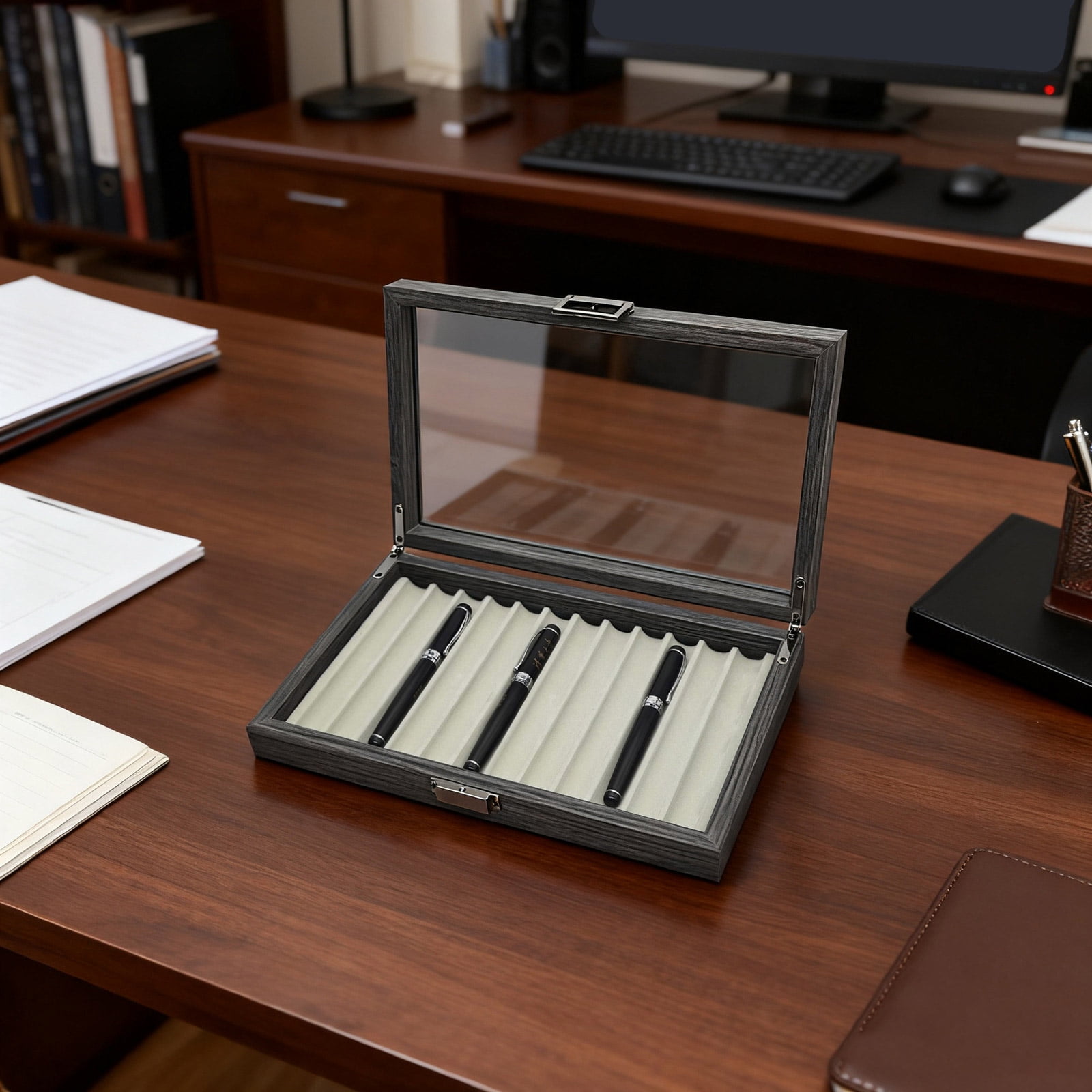 Wooden Fountain Pen Storage Box 12 Slot Fountain Pen Display Tray Pens Organiser Case for Home Office Desk Accessory