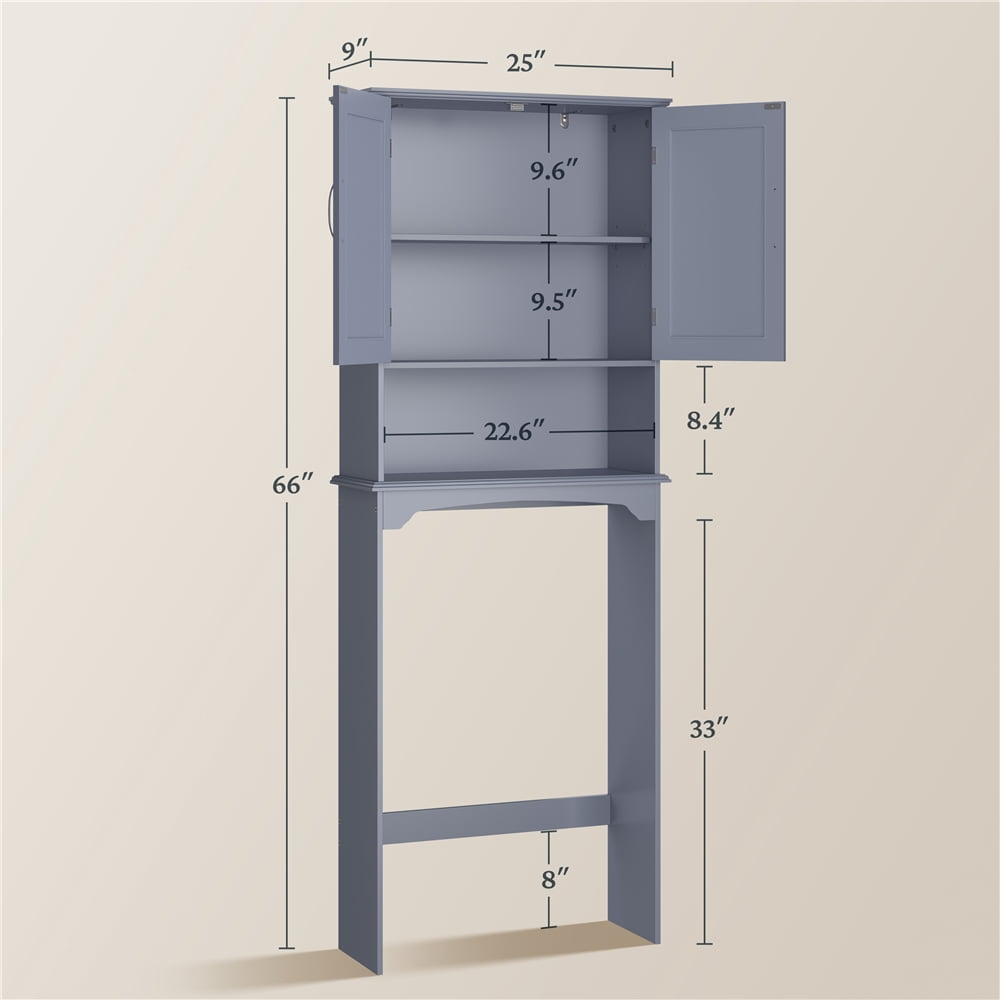 Yaheetech 3-Tier Over-the-Toilet Storage Cabinet with Adjustable Shelf, 248L Capacity, Gray (1 Piece)