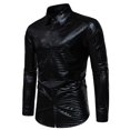 thumbnail image 6 of Men's Sequin Dress Shirt with Lapel Long Sleeve Button Down Bright Face T Shirt Black S, 6 of 6