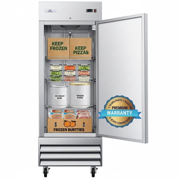 Cooler Depot 29" W Commercial Freezer, 23Cu.ft Single Solid Door Stainless Steel Storage Freezer