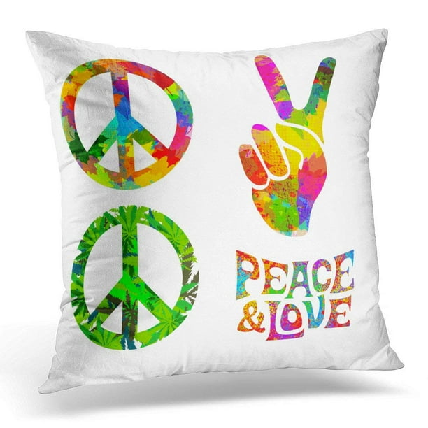 Arhome Colorful Peace Of Pacific Symbol And Words Pease And Love Orange Groovy Pillow Case Pillow Cover 20x20 Inch Walmart Com Walmart Com