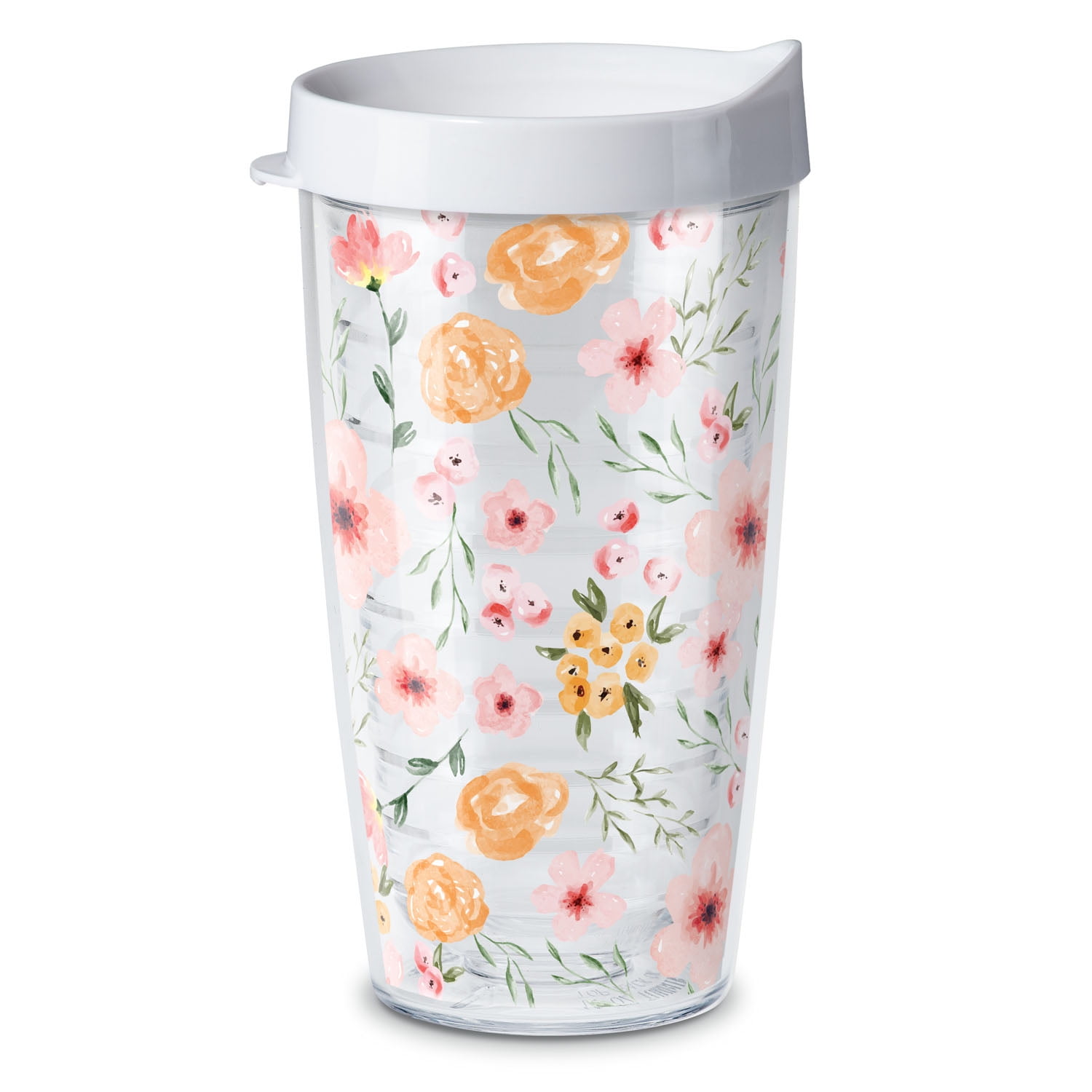 CounterArt "Pink Floral" Insulated Plastic Travel Tumbler 16 oz