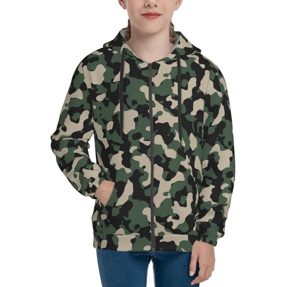 Hoodies for Teen Girls Boys - Dark Green Camo Warm Boys' Fashion Zip Up Hoodies & Sweatshirts, Boys Girls Kids Clothes Size 7-8 Youth Pullover with Kangaroo Pocket