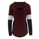 thumbnail image 3 of Sudadera con capucha para mujer, manga larga, color bloqueado, suave, informal, sudadera con capucha para uso diario, rojo vino M, 3 of 7