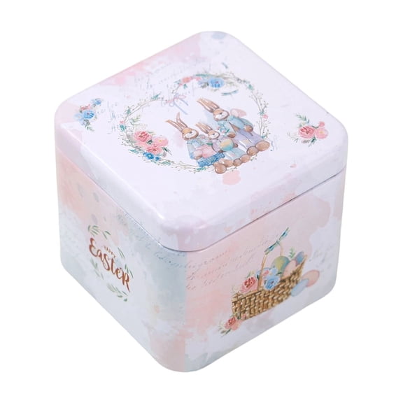 Easter Egg Bunny Pattern Tin Box, 2.7*3*3in Decorative Candy Box and Gift Box, Reusable Metal Storage for Party Favors, E