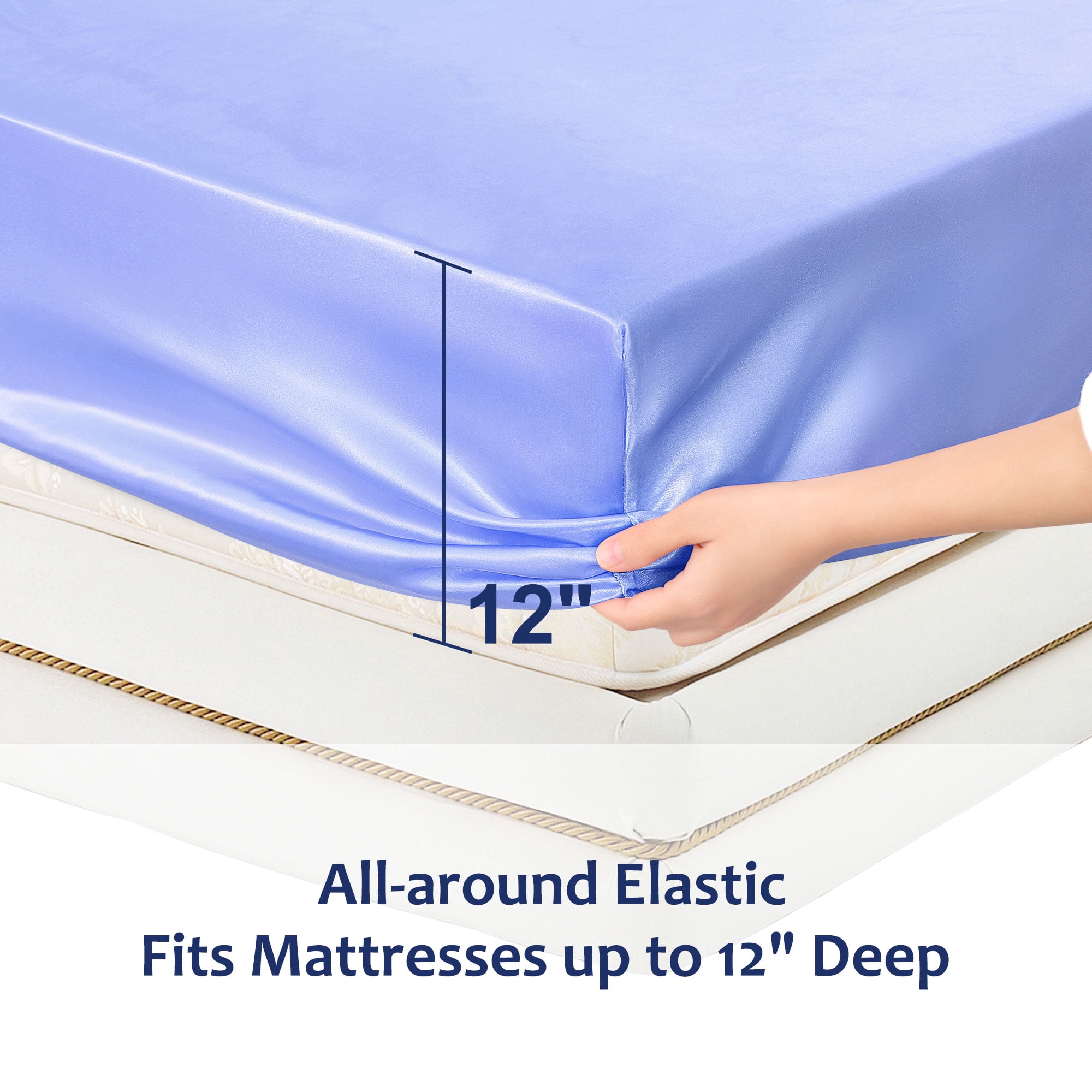 Unique Bargains 12" Large Pocket Satin Silk Fitted Sheet Full Purple