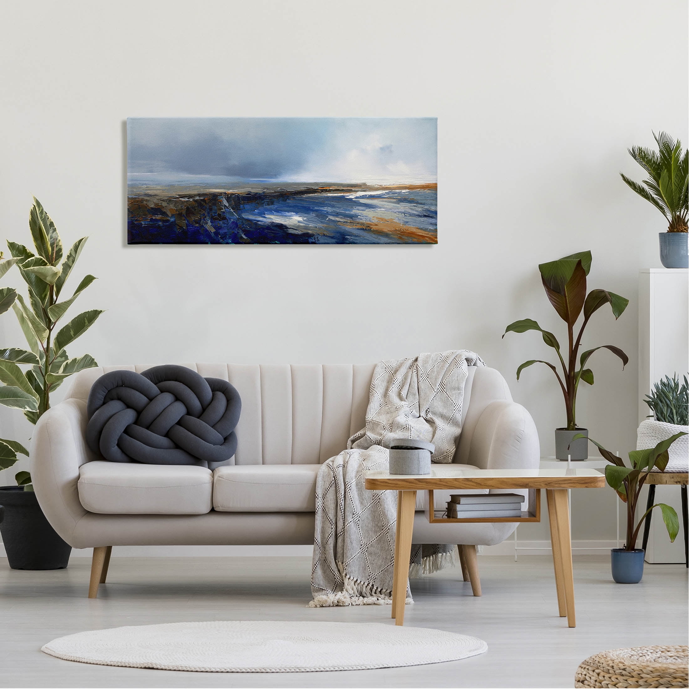 Panoramic Cloudy Sea Landscape Abstract Painting Gallery Wrapped Canvas Print Wall Art