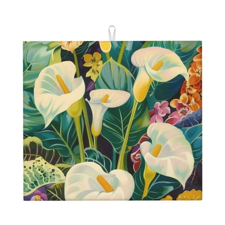 

Dish Drying Mats for Kitchen Counter Tropical Floral Jungle 16x18in Dish Drying Pad Coffee Mat with Hanging Loop Super absorbent Kitchen Counter Mat Coffee Bar Accessories