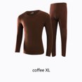 thumbnail image 3 of Jumpingount Ropa interior térmica de cuello para hombre, calzoncillos largos informales de Color sólido, conjunto de pantalones de manga larga de Ropa interior Café SG, 3 of 6