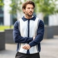 thumbnail image 4 of Smawell Men Striped Cardigan, Lapel Collar Button‑Up Knit Sweater, Vintage Vertical Stripe Long Sleeve Polo Knit Jacket For Men Daily Casual Outdoor Streetwear, 4 of 5