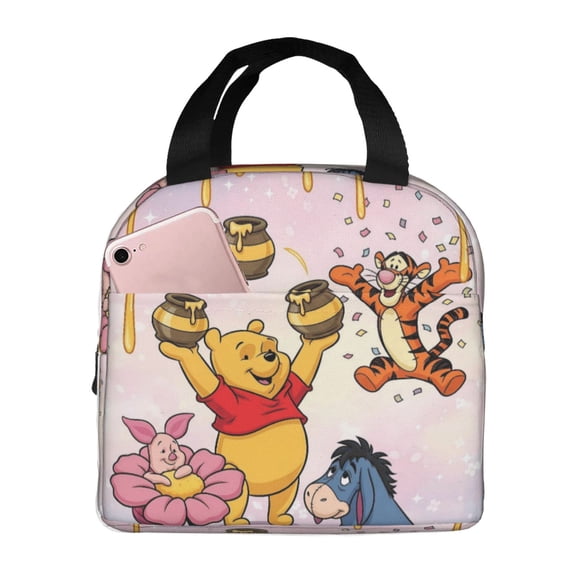 Nostalgic Storybook Bear Lunch Box for Women, Honeycomb Graphic Thermal Bag for Office