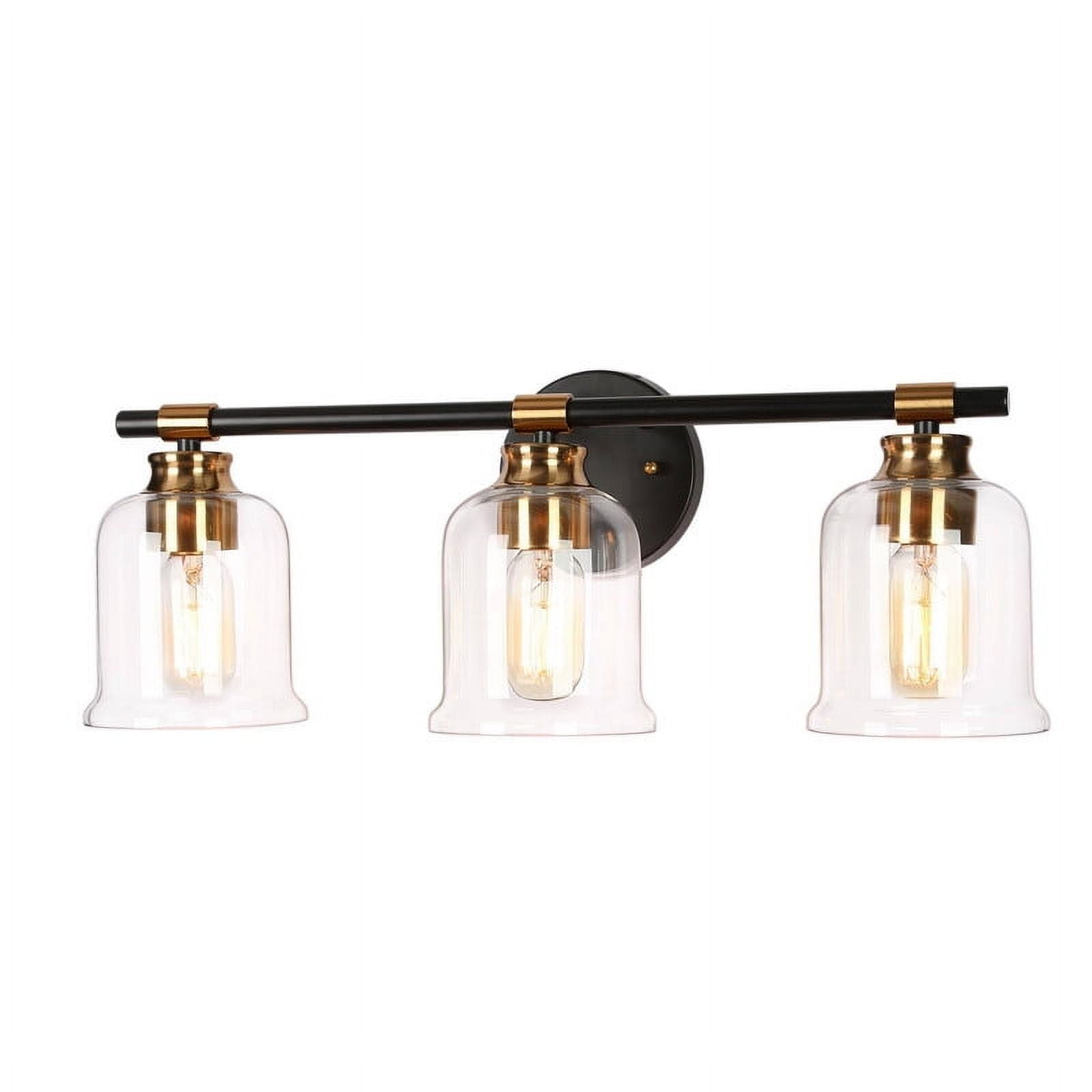 LNC Black & Gold 3-Light Bathroom Vanity Light with Clear Bell Glass Shades, Dimmable