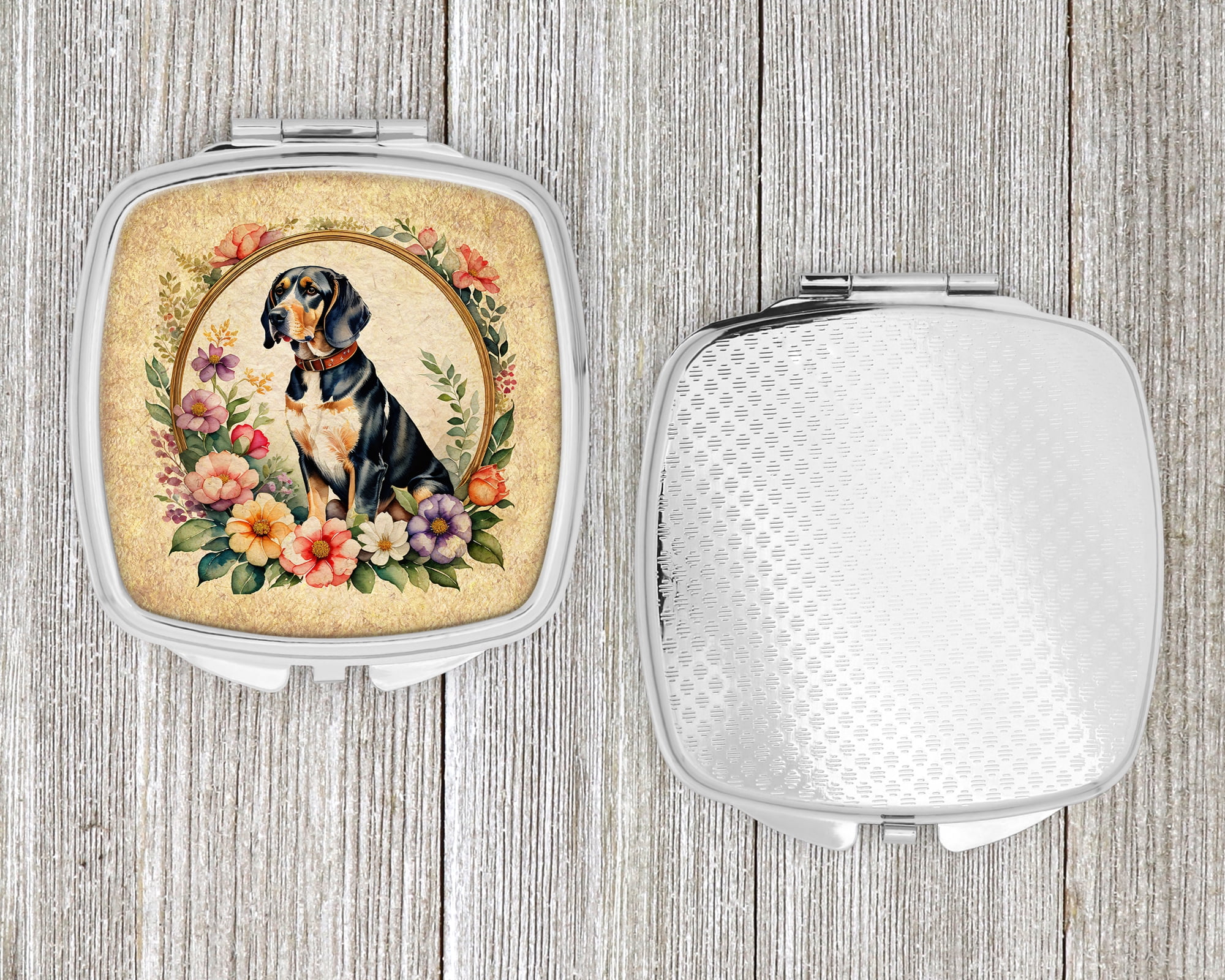 American English Coonhound and Flowers Compact Mirror 2.75 in x 3 in