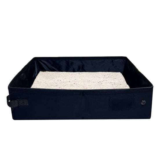 Portable Foldable Cat Litter Box, Lightweight Travel Outdoor Toilet, Car Camping Sand Pan for Kittens, Black, M