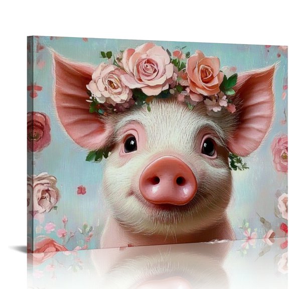 ZFLMY Pig Flower Crown Canvas Prints Wall Art Home Decor Ready To Hang 16x12in