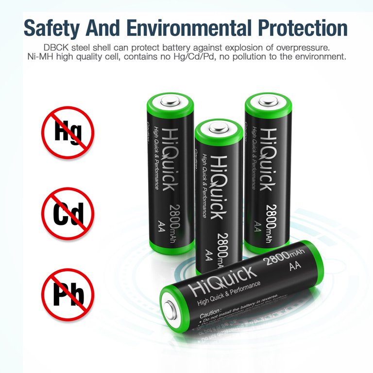 HiQuick Pre-Charged 2800mAh AA Rechargeable Batteries 16 Pack And 8 Bay Fast Charging Aa Battery Charger For Nimh Nicd