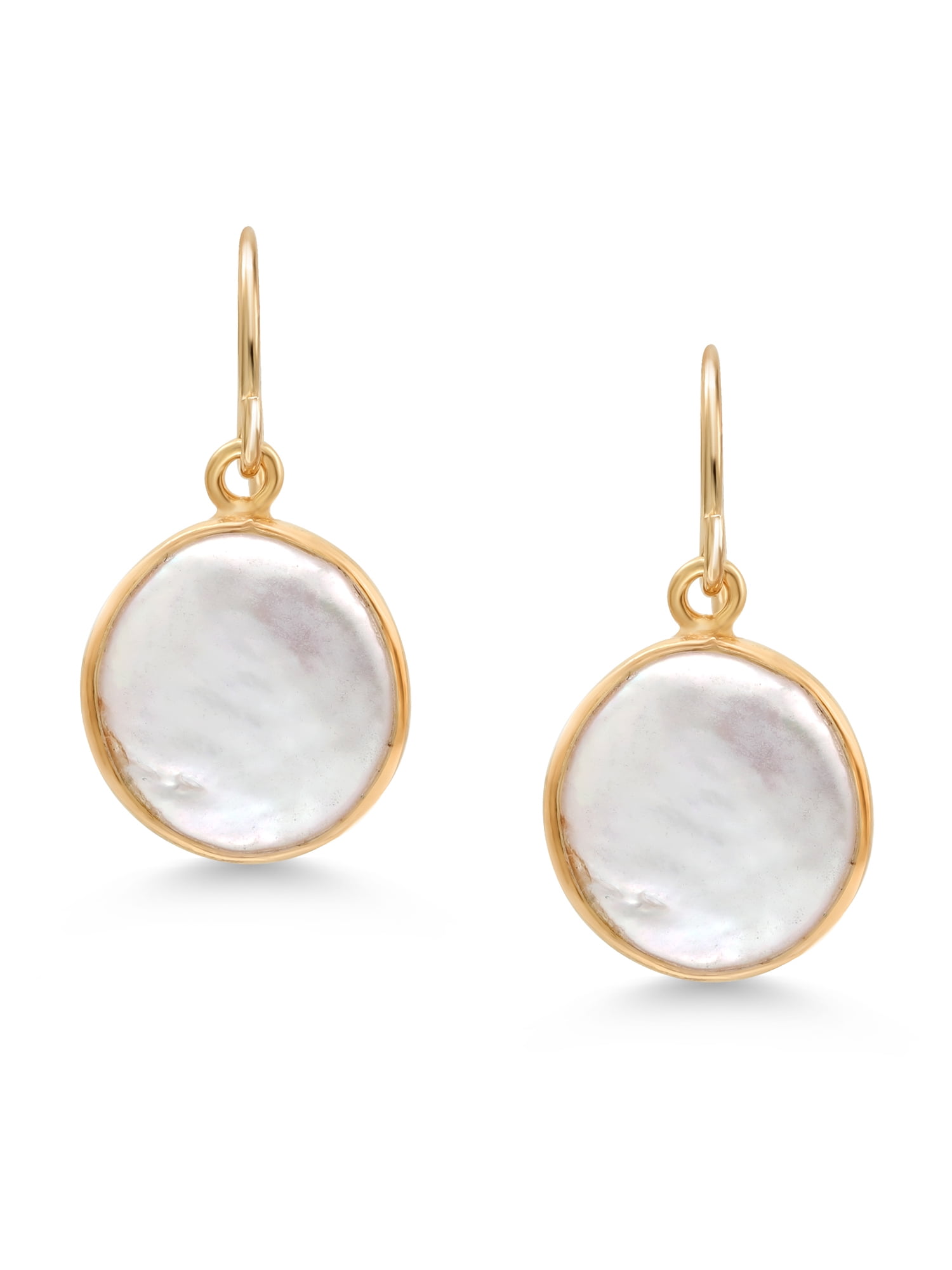 Gem Stone King 18K Yellow Gold Plated 12MM Cultured Freshwater Pearl French Wire Dangle Hook Earrings for Women