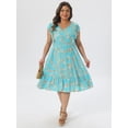 thumbnail image 2 of DARING DIVA Women's Plus Size V Neck Ruffle Sleeve Knee Length Casual Dress 2X Lake Blue, 2 of 5