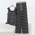 thumbnail image 2 of 2 Piece Outfits Summer，Womens Two Piece Striped Set Sleeveless Round Neck Top and Wide Leg Pants Matching Sets, 2 of 5