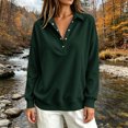 thumbnail image 4 of Sweatshirt for Women Basic Long Sleeve Sweatshirts Casual Fleece Button Henley Neck Pullover Green S, 4 of 5