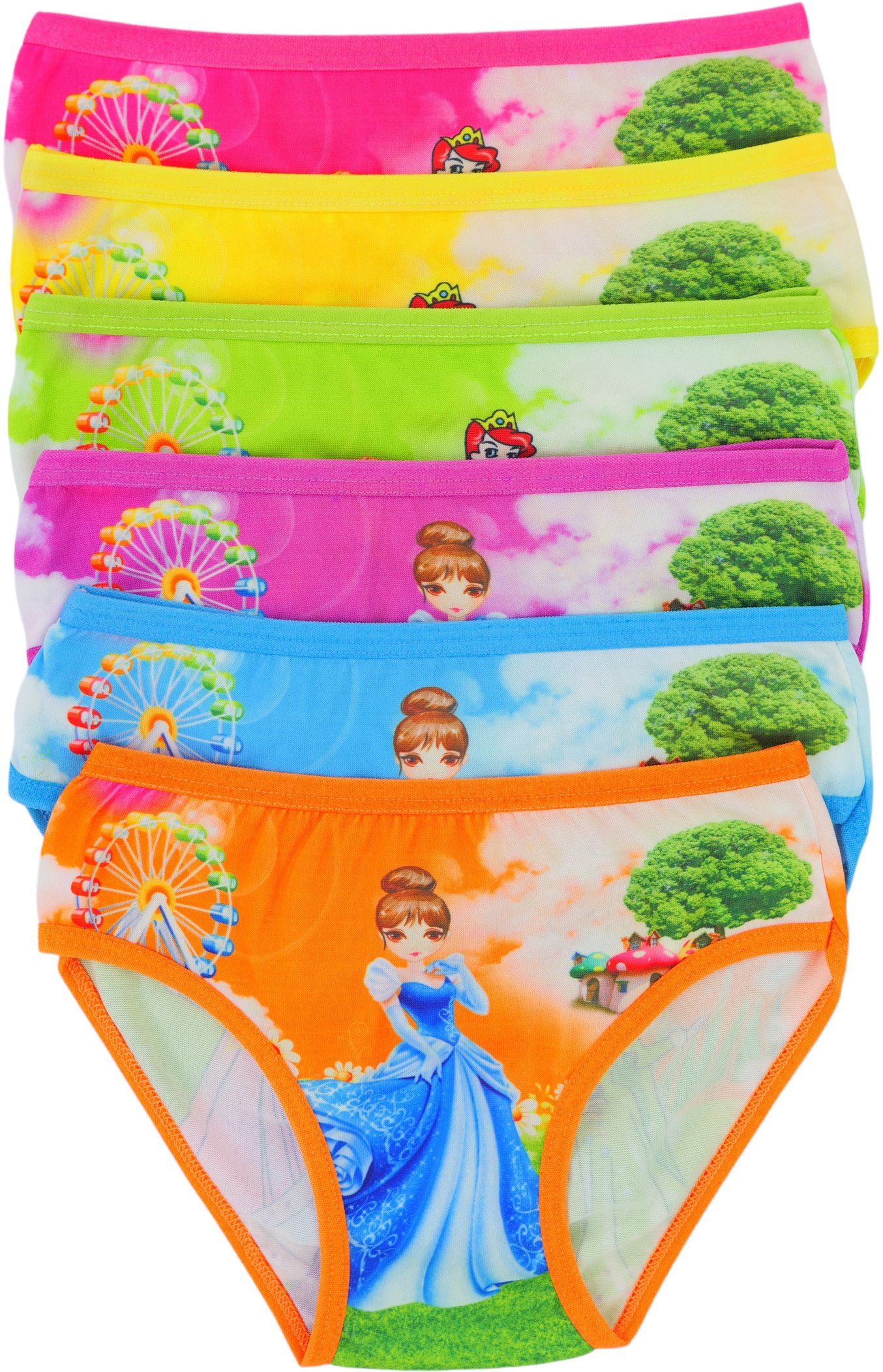 ToBeInStyle Girl's Pack of 6 Colorful Princess Print Panty Briefs - Large