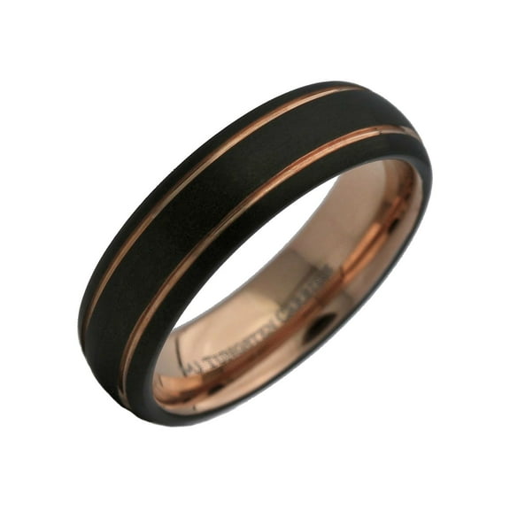 Metals Jewelry Unisex Tungsten Carbide Rose Gold / Black Plated 2 Stripes 6mm Wedding Ring Size 10