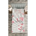 thumbnail image 3 of Ambesonne Floral Quilted Bedspread Set 2 Pcs, Birds on Cherry Tree, Twin Size, Pale Grey Pink, 3 of 3