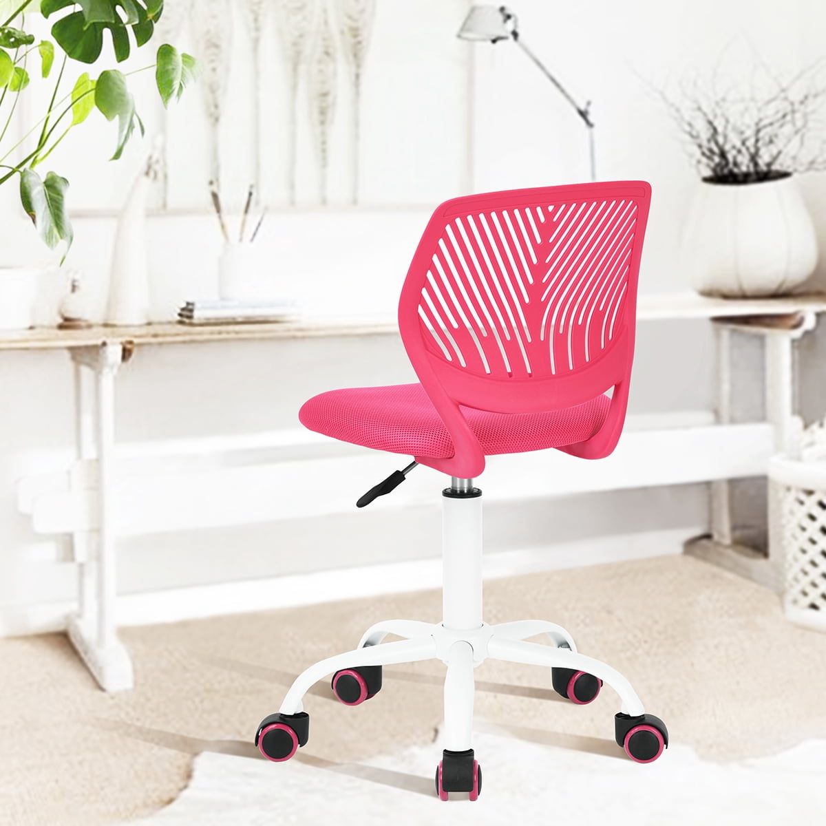 Homy Casa Adjustable Design Computer Mesh Seat Task Desk Swivel Armless Children Study Office Chair, Pink