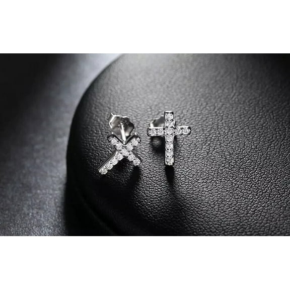 2.11 Ct Round Lab Created Diamond Tiny Cross Stud Earrings 14k White Gold Plated
