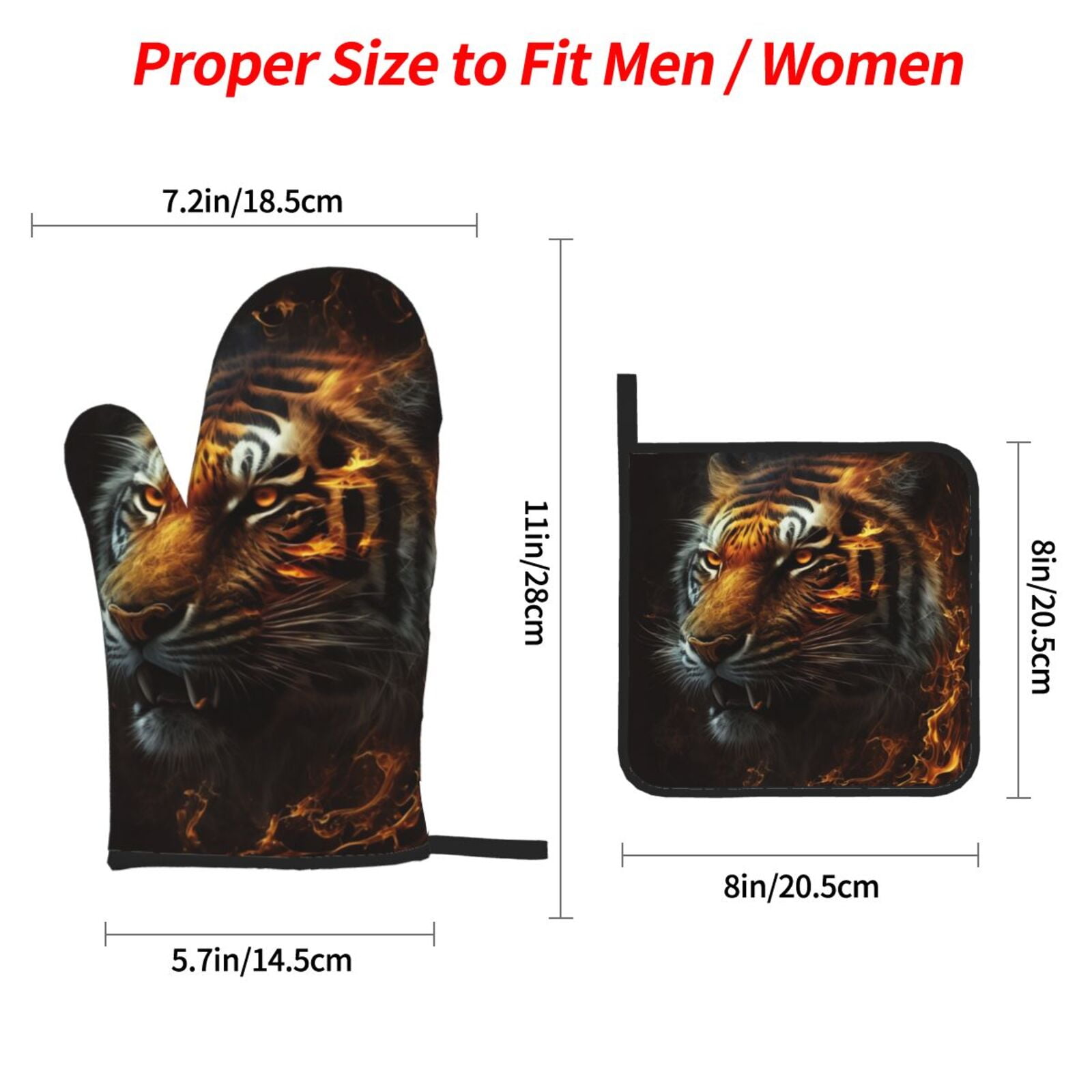 Fire King Tiger Face Art 4Pcs Oven Mitts and Pot Holders Sets Oven Kitchen Gloves Hot Pads for Cooking BBQ Baking Grilling