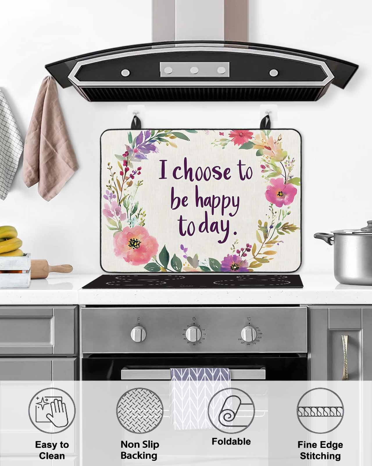nqOlkjepod Large Induction Cooktop Protector Mat 24"x21", Floral Leaves Wreath Stove Top Covers for Electric Stove, Summer Floral Decorative Stove Burner Cover Mats, Glass Top Stove Cover