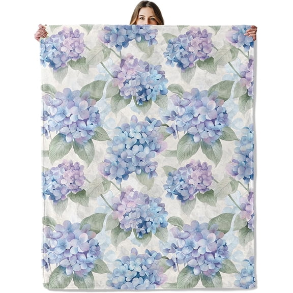 Hydrangea Floral Throw Blanket for Adults, 50x60 in, Cozy Flannel Blanket for Bedroom, Camping, Couch, Room Decor, Fuzzy Warm Soft Gifts