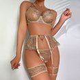 thumbnail image 4 of Falda pequeña bordada de albaricoque, decoración de cadena de metal con anillo de acero en la circunferencia de la pierna, lencería sexy, conjunto de cuatro piezas para mujer, 4 of 6