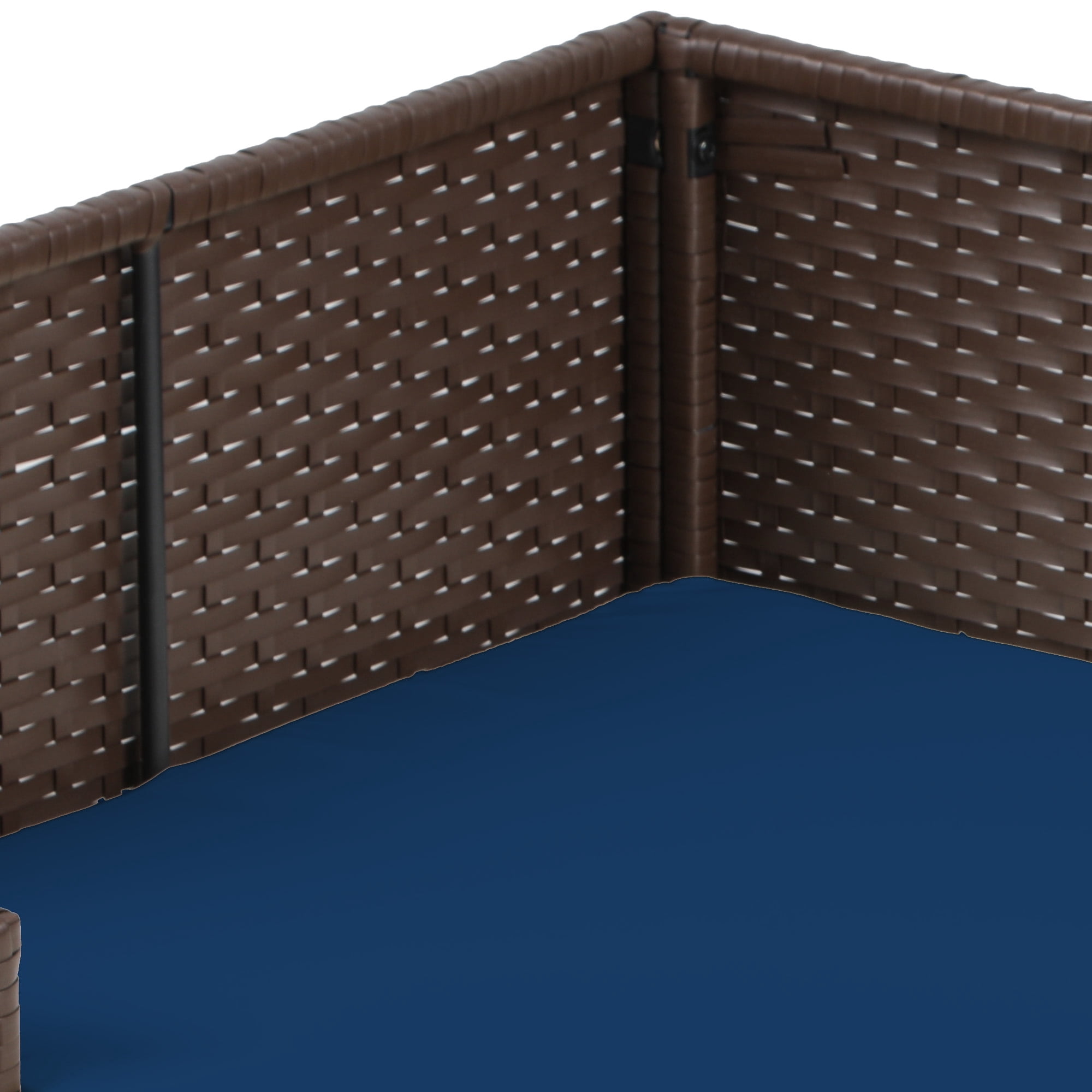 Uforic Rattan Dog Sofa Bed with Blue Cushion,Wicker Pet Bed Sofa Indoor Outdoor,All-weather Protection, Brown&Blue,24.8"L x 19.7"W x 9.8"H