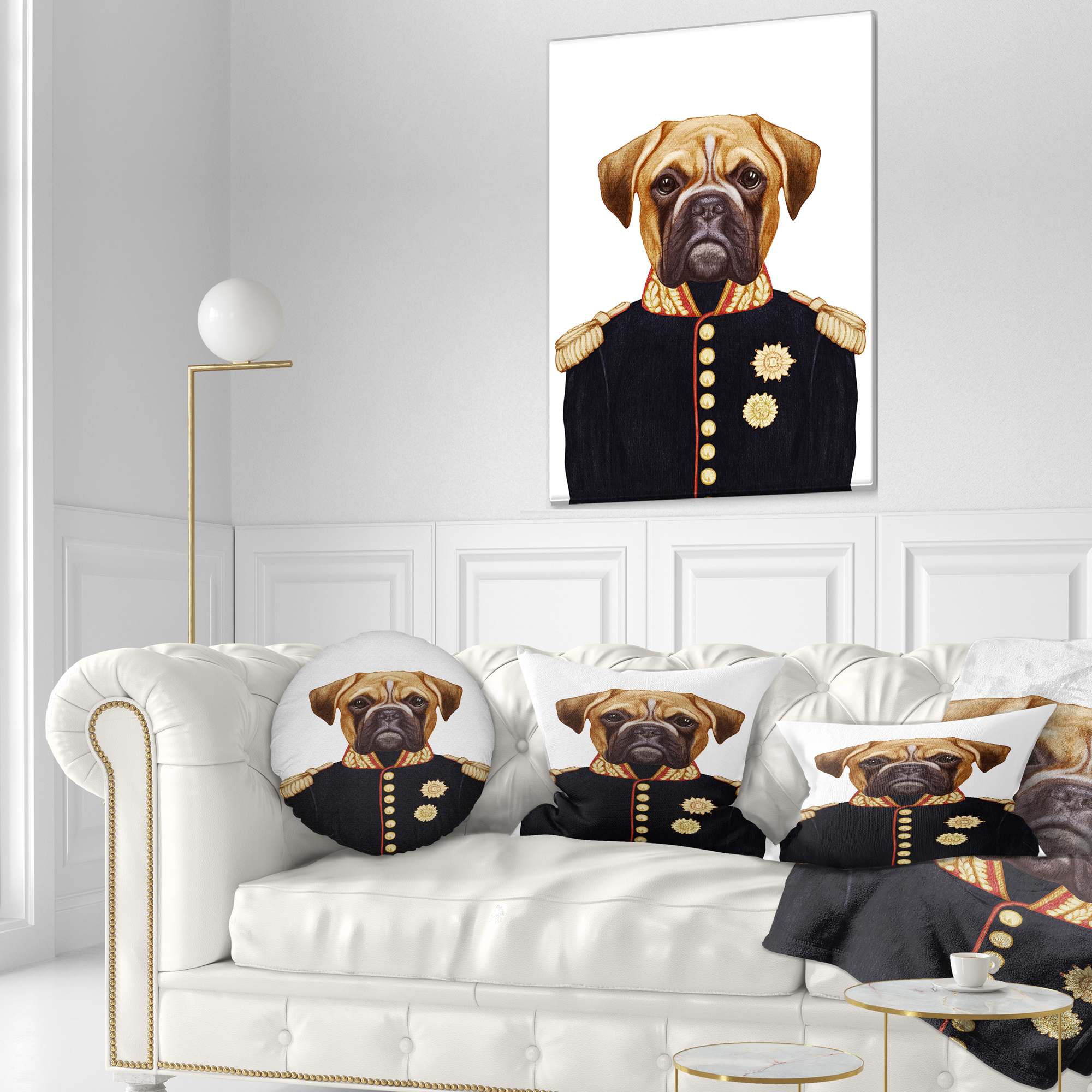 Designart Funny Boxer Dog in Military Uniform - Animal Throw Pillow - 12x20