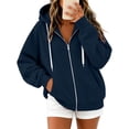 thumbnail image 3 of Womens Full Zip Up Hoodies Solid Color Drawstring Kangaroo Pocket Sweatshirt Oversized Long Sleeve Casual Loose Fit Winter Top, 3 of 6