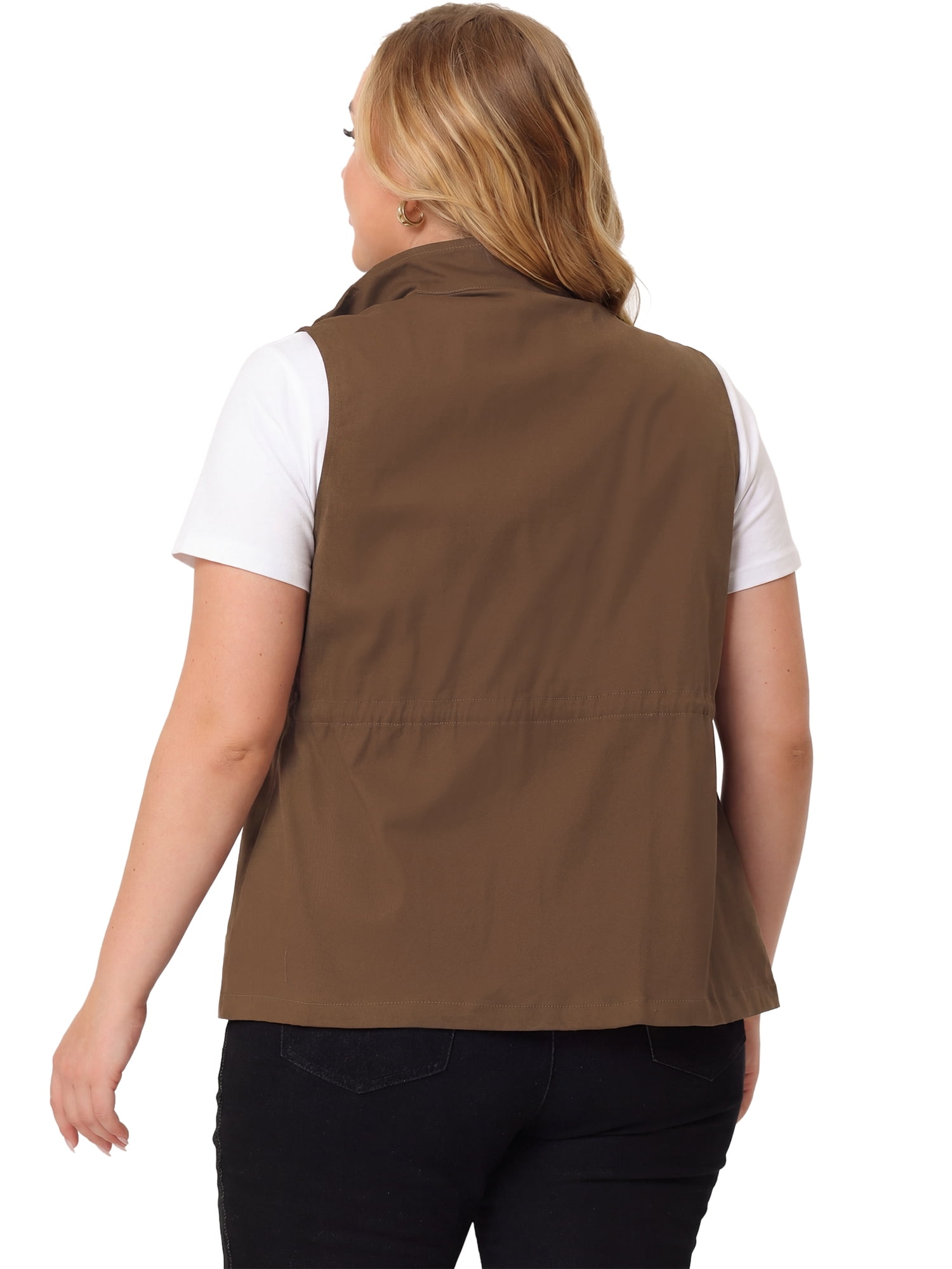 DARING DIVA Women's Plus Size Lightweight Sleeveless Anorak Cargo Vest 2X Brown