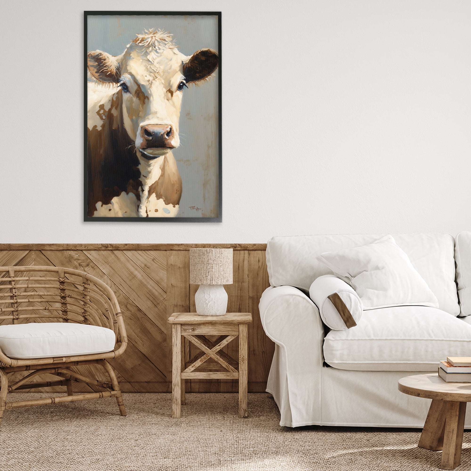 Stupell Industries Farmhouse Cow with Gentle Gaze Black Framed Giclee Art, design by Creative Studio