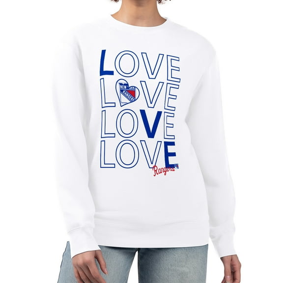 Women's G-III 4Her by Carl Banks  White New York Rangers Lots Of Love Team Logo Graphic Pullover Sweatshirt
