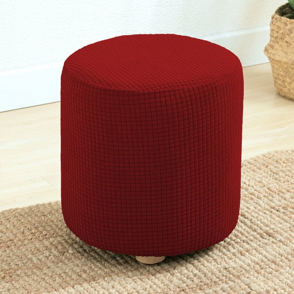 XmhyTop-A 1-Piece Round Footstool Cover Stretch Footstool Protector with Elastic Bottom Round Slipcover for Stool (Fits Dia 25-32cm),Dark Red