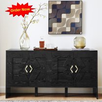 Tcbosik Buffet Sideboard with Storage, 60" Accent Cabinet with 4 Doors, Credenza with Adjustable Shelves, Media Console Table for Kitchen, Entryway, Living Room, Black