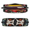 Naloa Flower Horn Skull Leather Pencil Case, Makeup Pouch, Zipper Pouch
